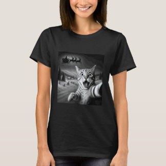 Camiseta Gato Chocado Divertido Selfie Papai Noel Treno Nat