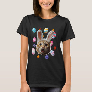 Camiseta Gato Choque Engraçado Rosto Com Orelhas De Coelho