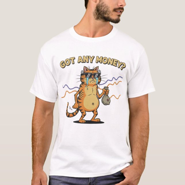 Camiseta Gato Chorando Retro – Poupe Algumas Moedas (Frente)