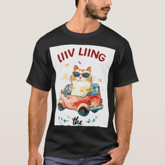 Camiseta Gato Chubby em um pequeno carro 2d ilustração plan