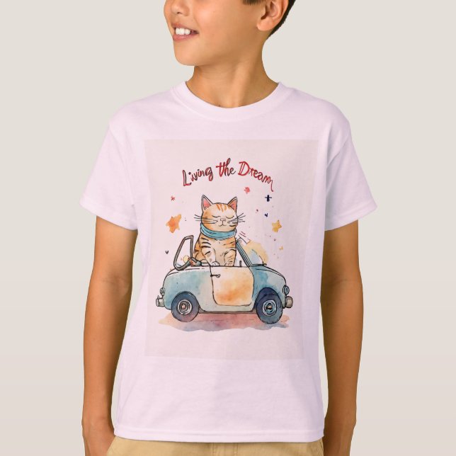 Camiseta Gato Chubby num carro minúsculo (Frente)