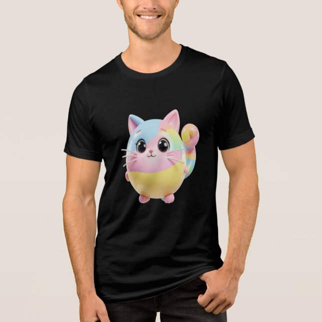 Camiseta Gato Chuvisco Arco-Íris Pastel (Frente)