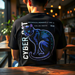 Camiseta Gato Cibernético Design de Tecnologia Futurística 