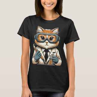 Camiseta Gato Cientista Adorável com Equipamento de Laborat