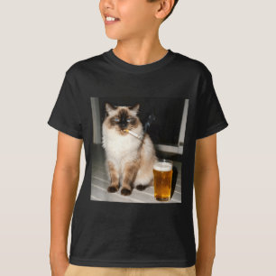 Camiseta Gato Cigarro Gato Ragdoll Engraçado Kitten Fumando