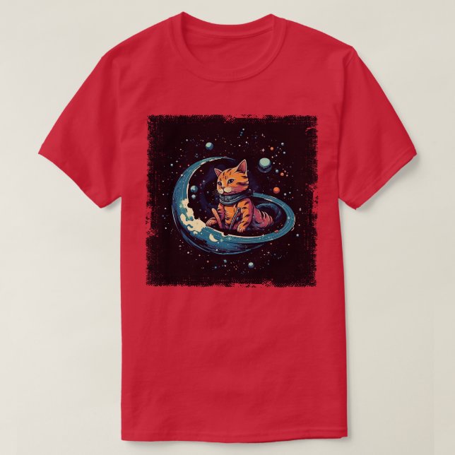 Camiseta Gato Cinto Flutuando no Espaço (Frente do Design)