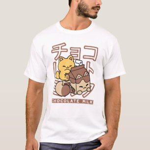 Camiseta Gato Cinto Trilho Chocolate Leite Cartonagem Kawai