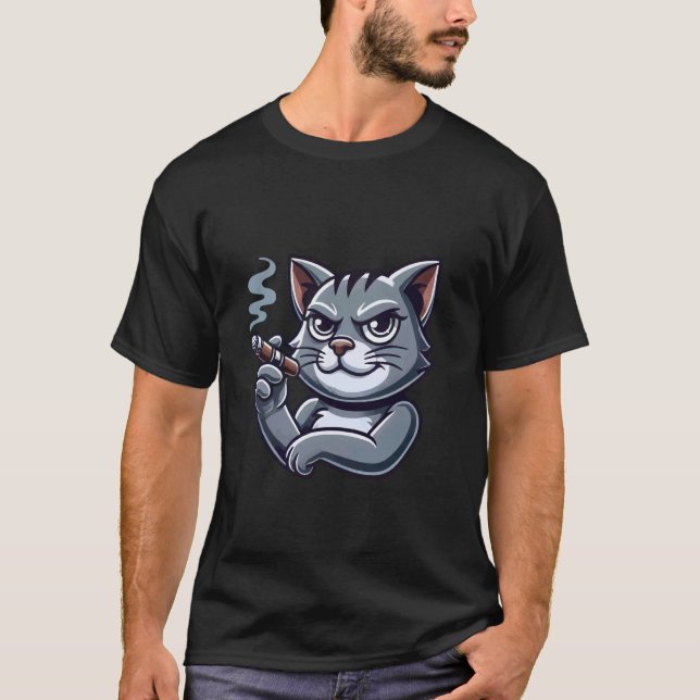 Camiseta Gato Cinza com Charuto (Frente)