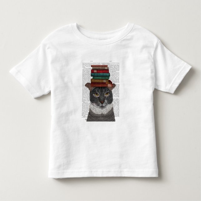 Camiseta Gato cinza com Livros na Cabeça (Frente)