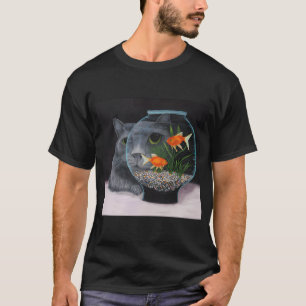 Camiseta Gato cinza de pelo comprido olhando para o aquário