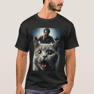 Camiseta Gato Cinza Selfie com Dono de Animal de Estimação 
