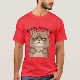 Camiseta Gato Cinza Sonolento Manhã Engraçado Cansado