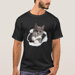 Camiseta Gato Cinza Tecido Rasgado Para Gato Pai de Gato Mã