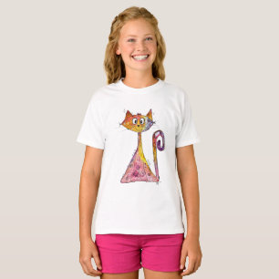 Camiseta Gato Cinzento, Rosa, Branco