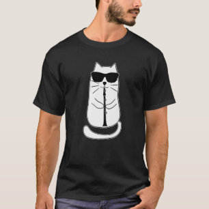 Camiseta Gato Clarinet Engraçado Com Óculos De Sol Retro