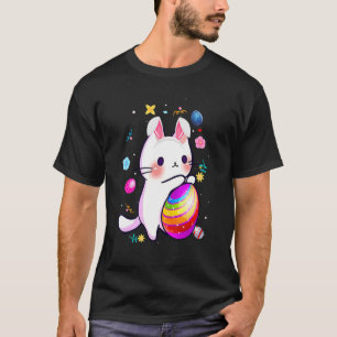 Camiseta Gato Coelho Coelho Coelho Páscoa Cesto de Ovos Caç