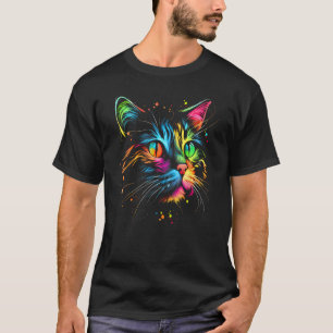 Camiseta Gato Colorido Bonito para Meninas Masculinas - Gat