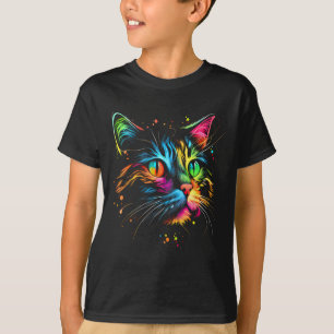 Camiseta Gato Colorido Bonito Para Meninas Masculinas - Gat