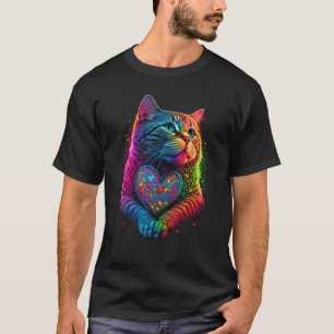 Camiseta Gato Colorido Bonito para Meninas Masculinas Menin