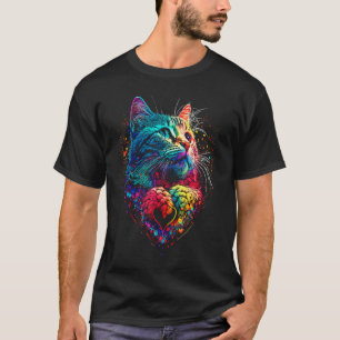 Camiseta Gato Colorido Bonito para Meninas Masculinas Menin