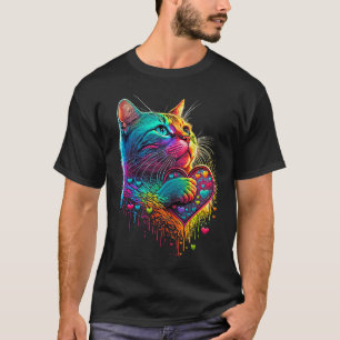 Camiseta Gato Colorido Bonito para Meninas Masculinas Menin