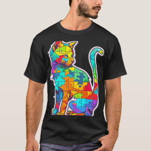 Camiseta Gato Colorido de Apoio à Conscientização do Autism