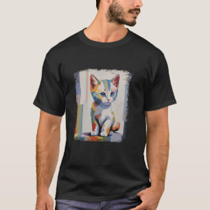 Camiseta Gato Colorido de Arte de Aquarela para Kitten e Ca