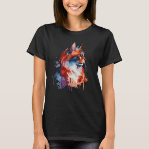 Camiseta Gato Colorido de Bobtail Americano de Aquarela