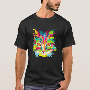 Camiseta Gato colorido de cores artísticas brilhantes kitte