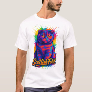 Camiseta Gato Colorido de Pop de Arte Escocês - Neon Vibran
