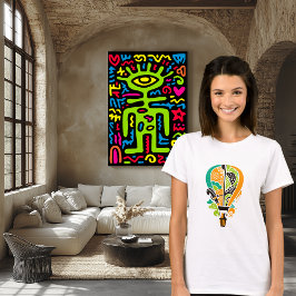 Camiseta Gato Colorido em Arte de Balão de Ar Quente