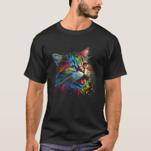 Camiseta Gato Colorido Fofo para Mulheres Meninas Homens Me