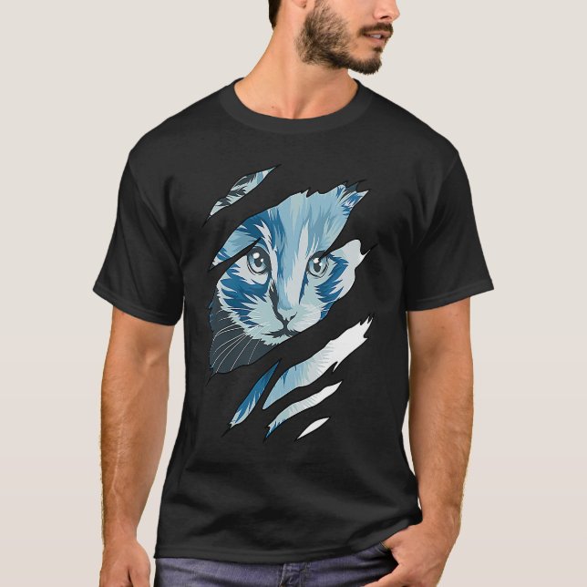 Camiseta Gato Colorido Gato Tecido Rasgado (Frente)