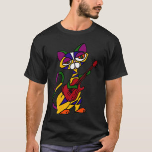 Camiseta Gato Colorido Jogando Violão Elétrico Gatos De Roq