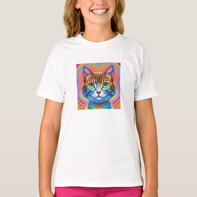 Camiseta Gato Colorido Místico Whimsical (Frente)