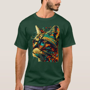 Camiseta Gato Colorido Pensando Gato Gato Gato