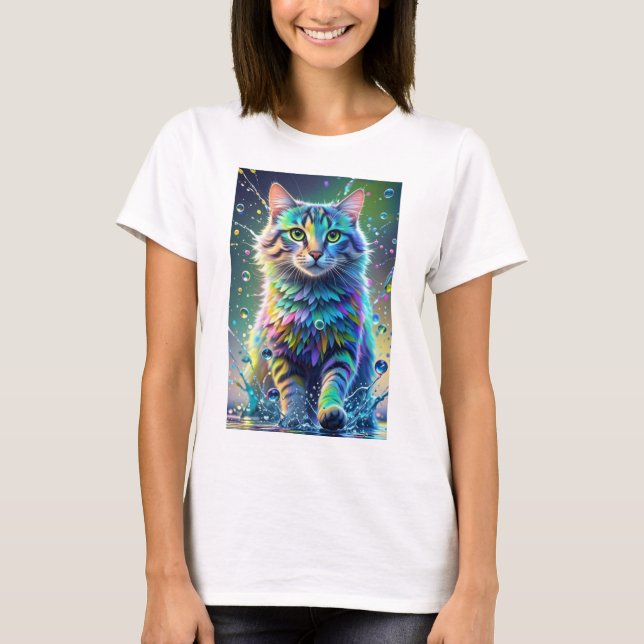 Camiseta Gato colorido, salpicos, pintura, formando de colo (Frente)