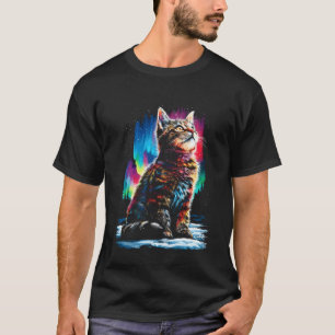 Camiseta Gato Colorido Tabby Aurora Borealis Floresta de In