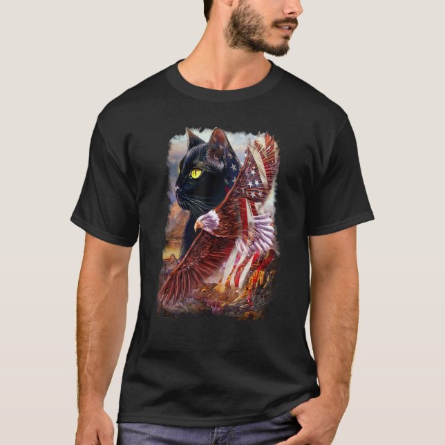 Camiseta Gato com águia americana (Frente)