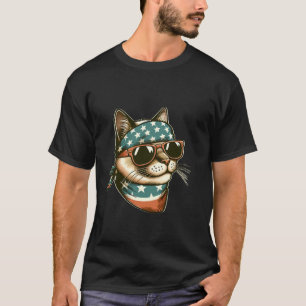 Camiseta Gato com Bandana e óculos de sol 4 de julho Ame