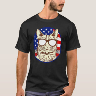 Camiseta Gato Com Bandeira Da América I Gato Bandeira Ame