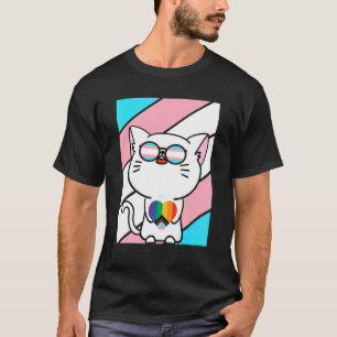 Camiseta Gato Com Bandeira Do Coração Transgênero Orgulho L