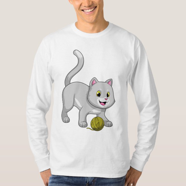 Camiseta Gato com bola de fio de lã (Frente)