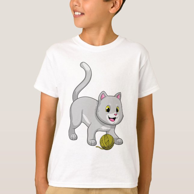 Camiseta Gato com bola de fio de lã (Frente)