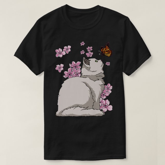 Camiseta Gato com Borboleta Sakura Chersom Japonês (Frente do Design)