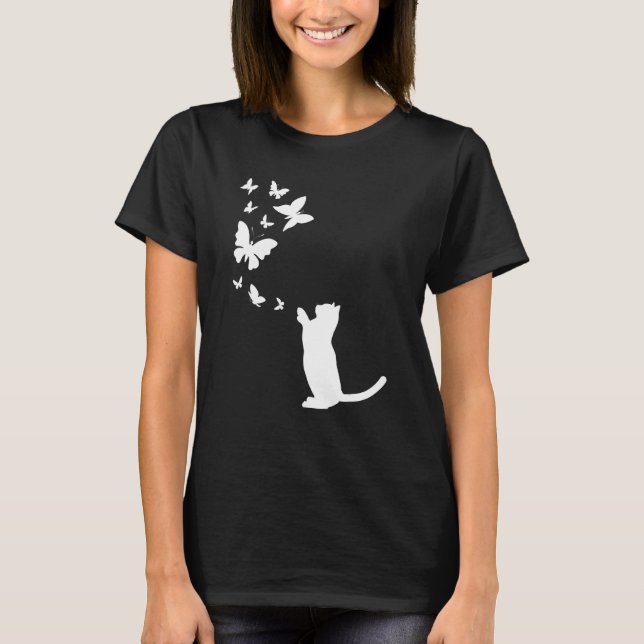 Camiseta Gato Com Borboletas Gato De Gato (Frente)