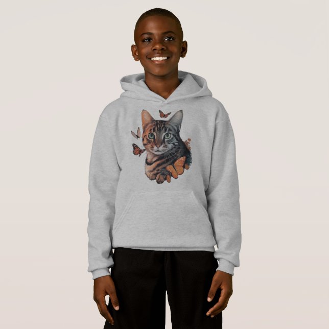 Camiseta Gato com Borboletas Monarcas (Frente Completa)