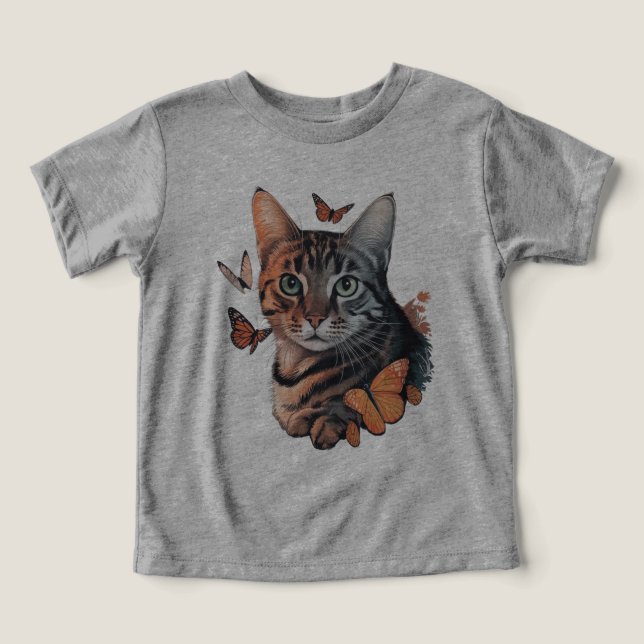 Camiseta Gato com Borboletas Monarcas (Design frontal)
