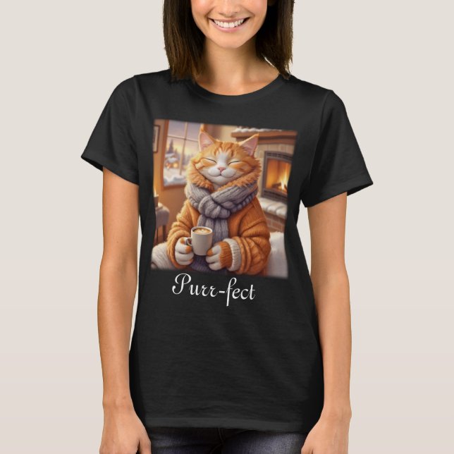 Camiseta Gato com café Purr-Efeito (Frente)