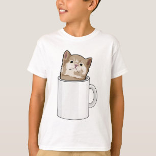 Camiseta Gato com caneca de café